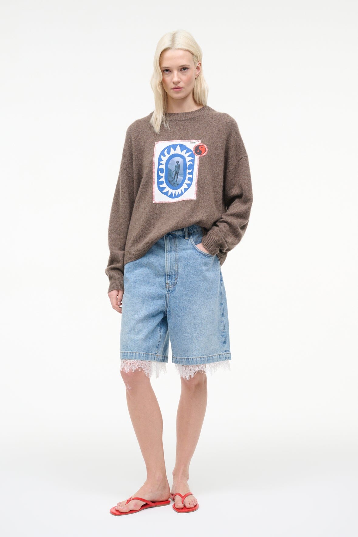 SERRANO CASHMERE RELAXED CREW | TRUFFLE PATCHWORK